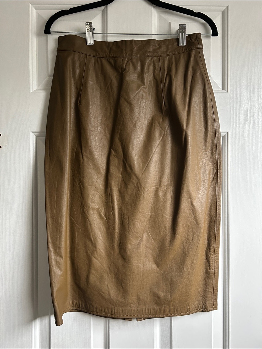 Don’t Stop Vintage Size 12 100% Leather Pencil Skirt in Tan